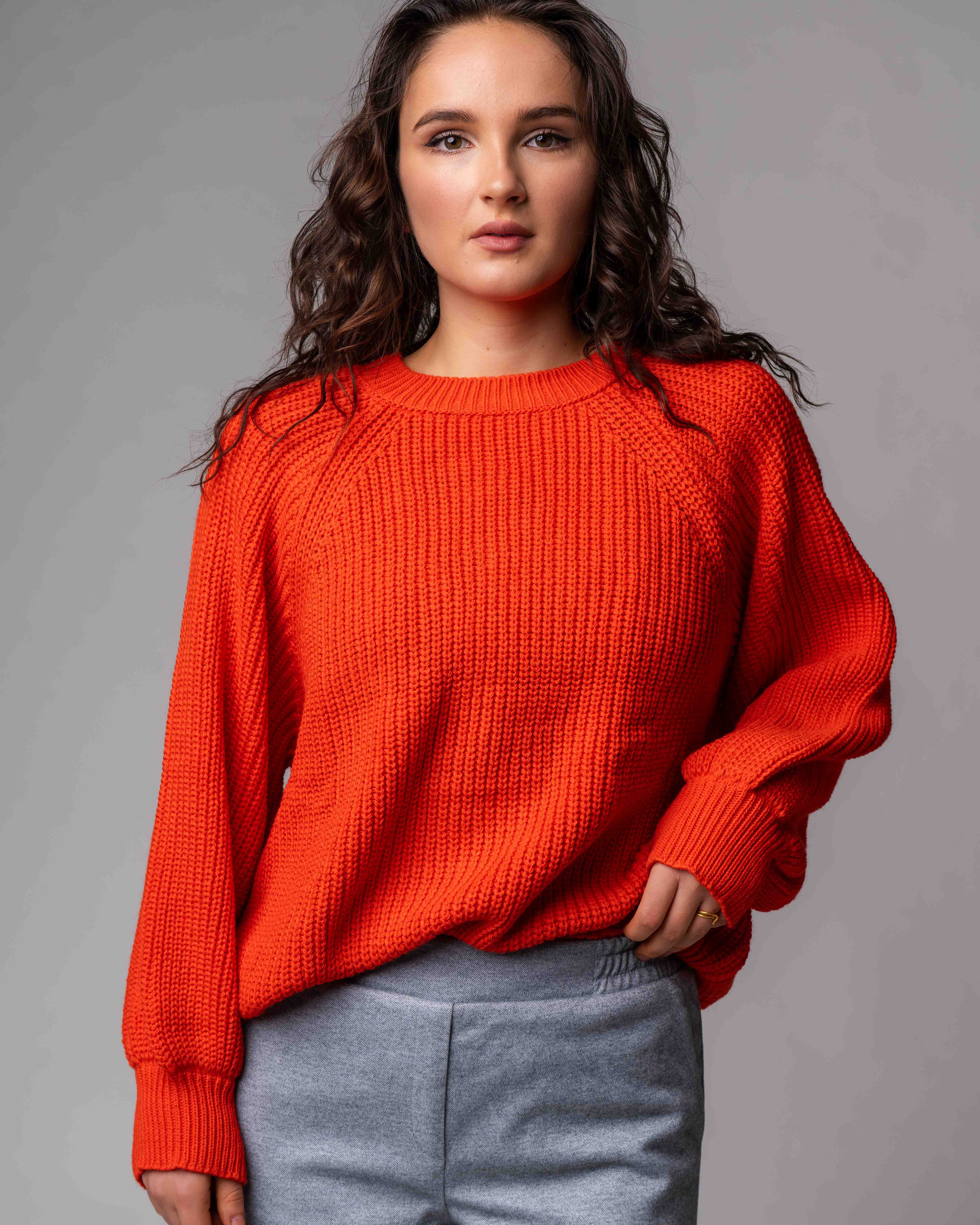 Gestrickter Raglan Pullover in Orange VOVK 2