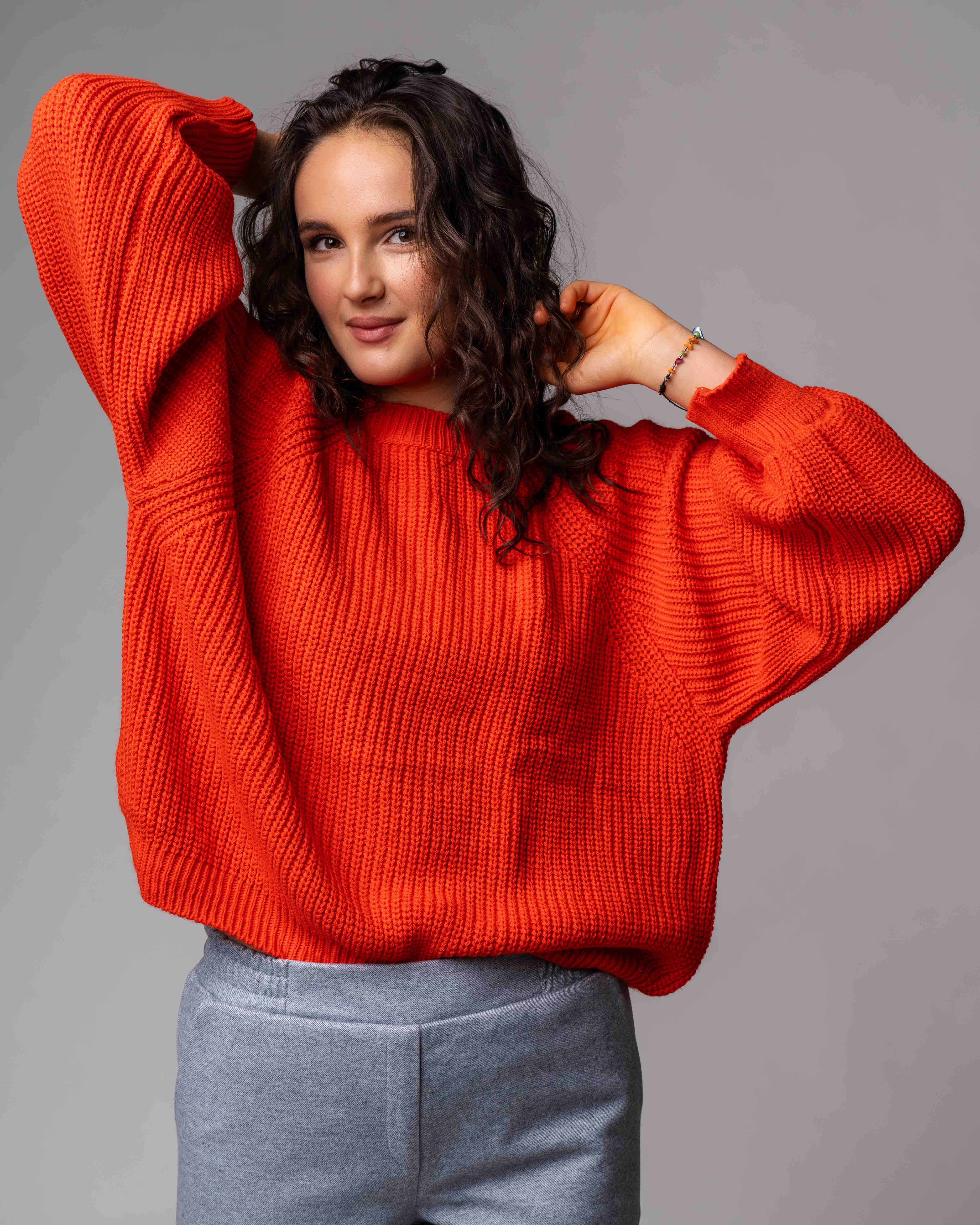 Gestrickter Raglan Pullover in Orange VOVK