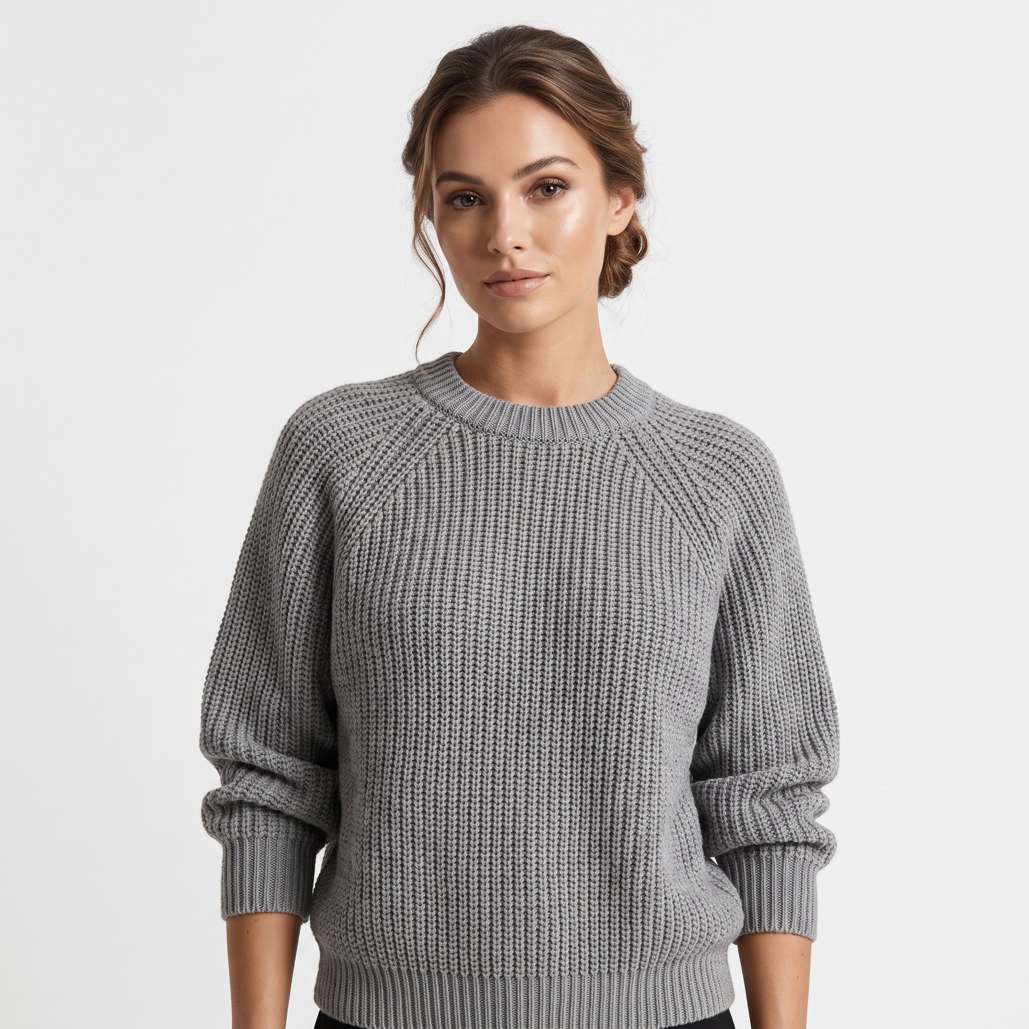 Gestrickter Raglan Pullover in Grau VOVK 2