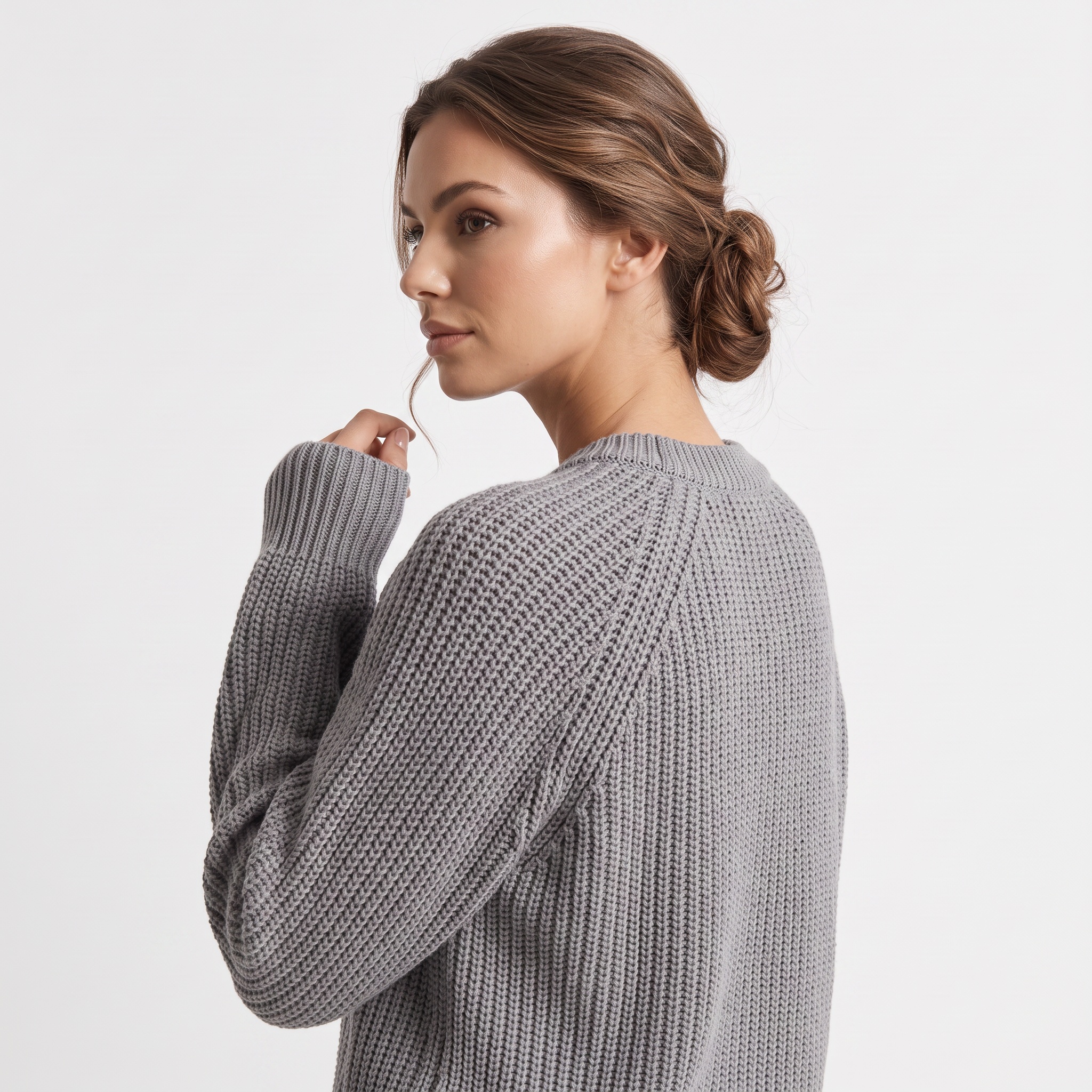 Gestrickter Raglan Pullover in Grau VOVK 3